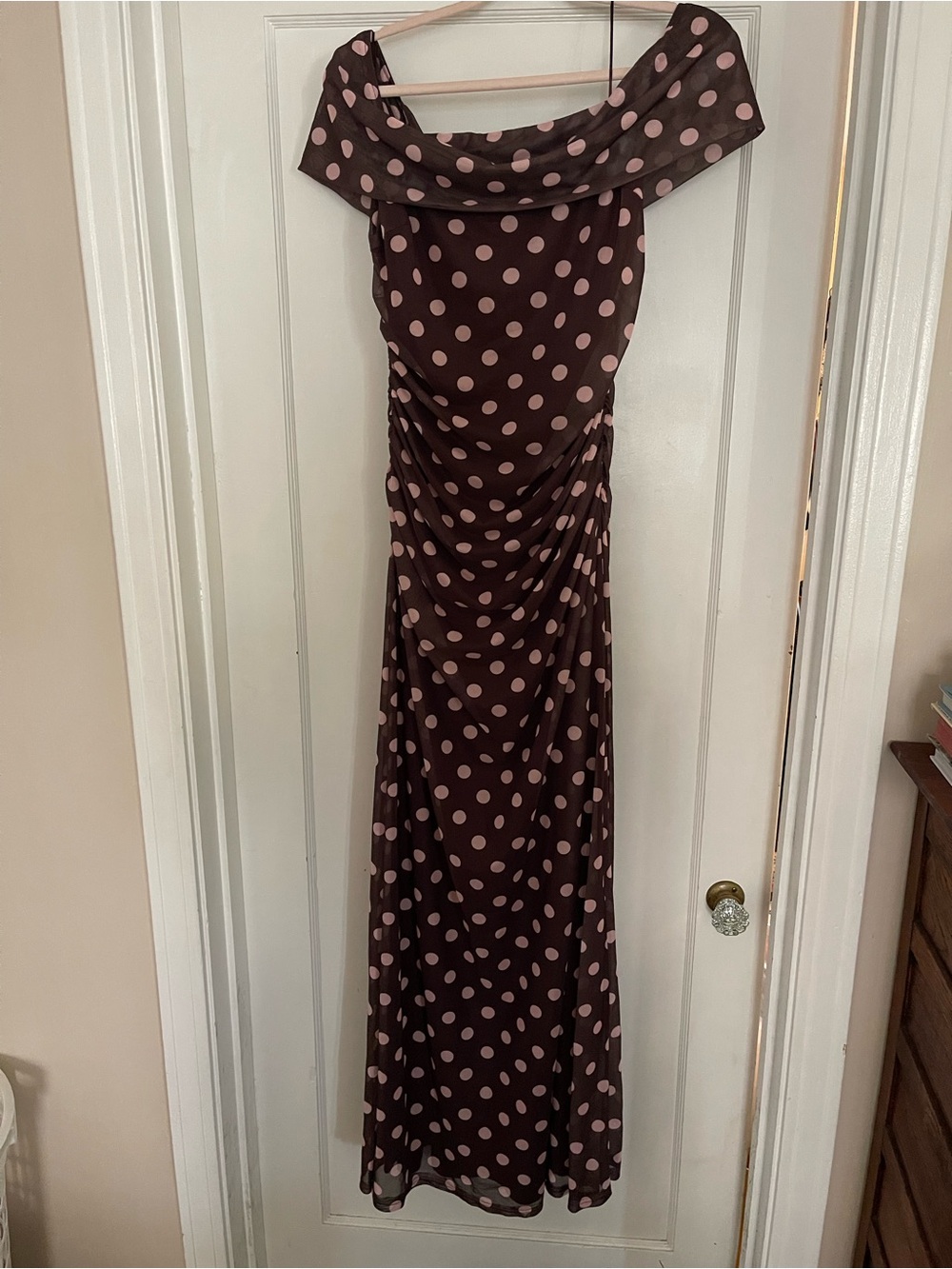 Baltic Born Brown Maxi Dress with Pink Polka Dots